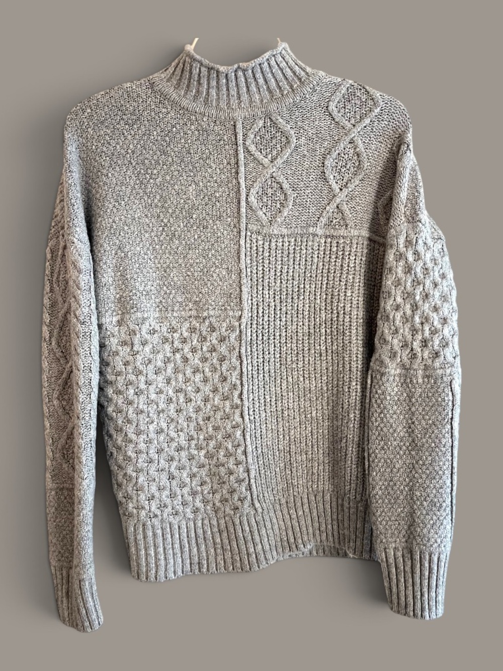 American Eagle Mixed Stitch Mock Neck Gray Sweater Size XS